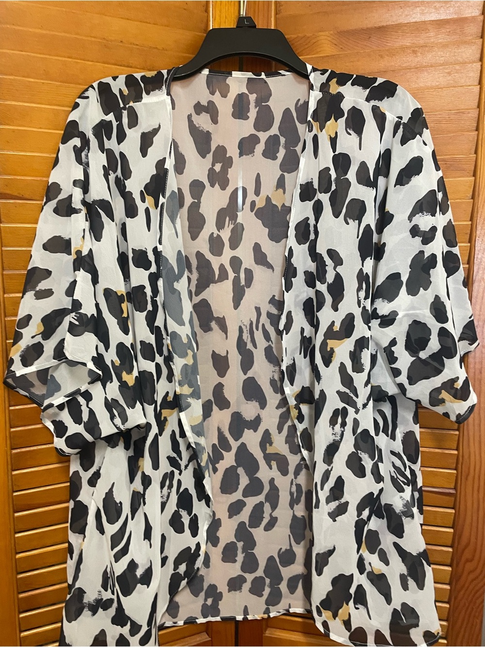 Sheer Leopard Print Kimono - Black, White, Yellow